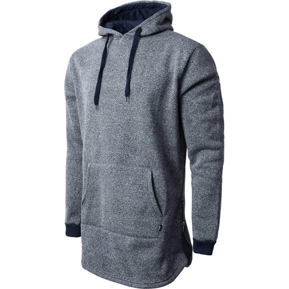 Ma Croix Mens Marled Lightweight Fleece Longline Pullover Hoodie