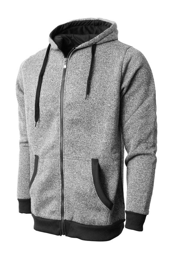 Mens Marled Zip Up Jacket Hoodie Brushed Fleece Soft Lightweight Basic Solid Sweater