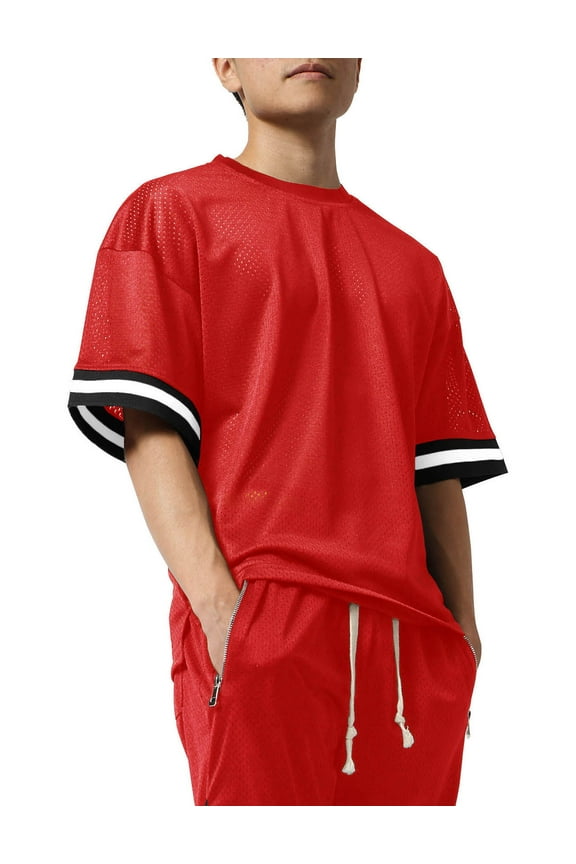Mens Mesh Shirt Short Sleeve T-Shirt Urban Fashion Hip Hop Crew Neck Tee Sports Activewear
