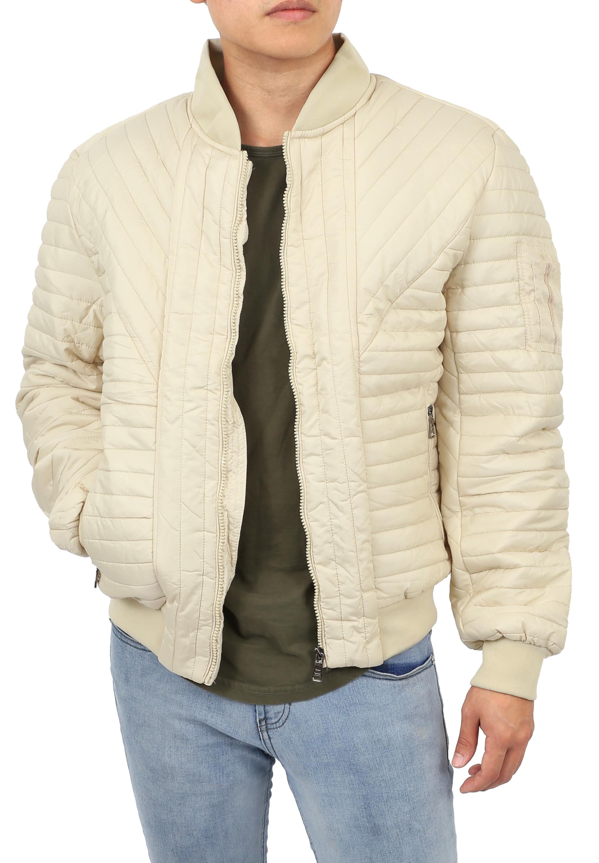 Ma Croix Mens Padded Jackets Quilted Puffer Faux PU Leather Biker Outerwear