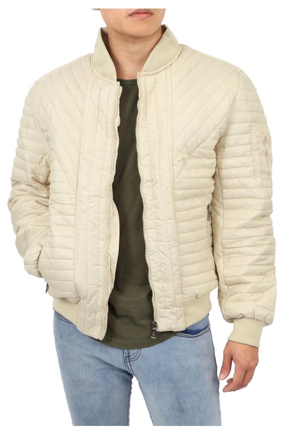 Mens Padded Jackets Quilted Puffer Faux PU Leather Biker Outerwear