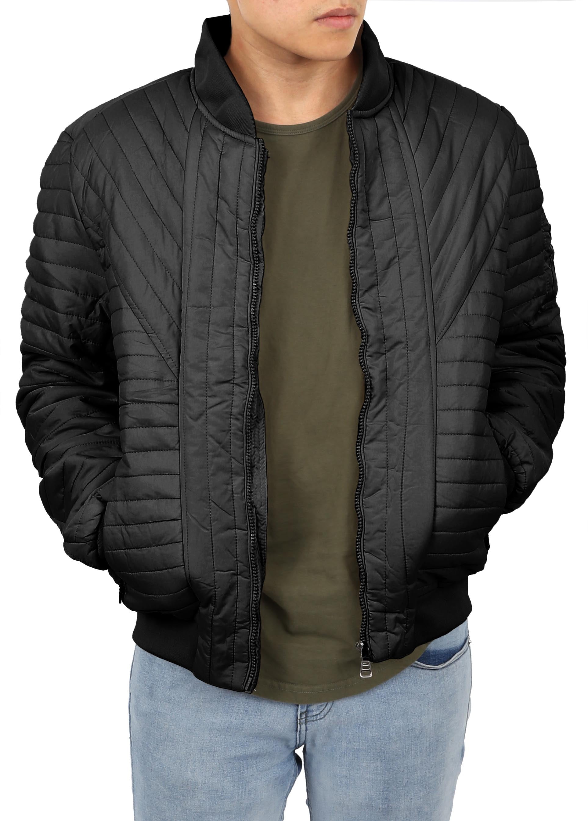 Ma Croix Mens Padded Jackets Quilted Puffer Faux PU Leather Biker Outerwear