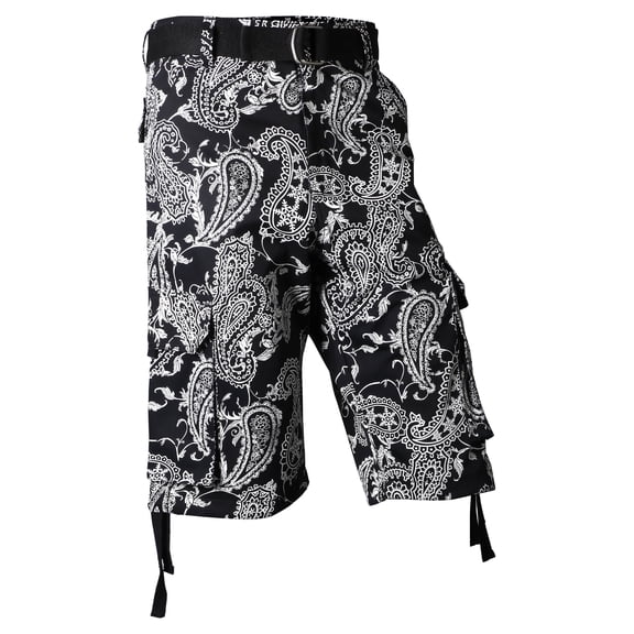 Ma Croix Mens Paisley Cargo Shorts Heavyweight Big and Tall Multi Pocket Outdoor Twill Shorts with Belt