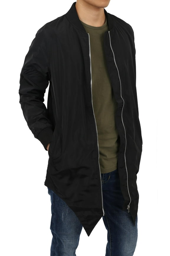 Mens Long Tail Jacket Lightweight Casual Bomber Windbreaker Collarless Slim Coat Outerwear