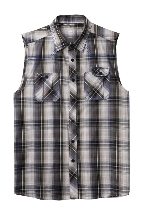 Mens Plaid Sleeveless Button Shirt Flannel Pattern