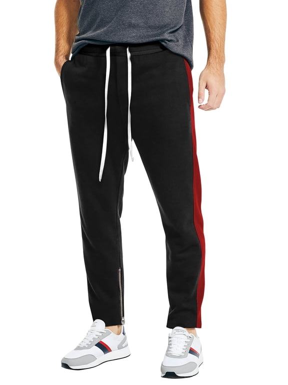 Mens Premium Jersey Track Pants with Ankle Zipper Slim Athletic Fit Sweatpants