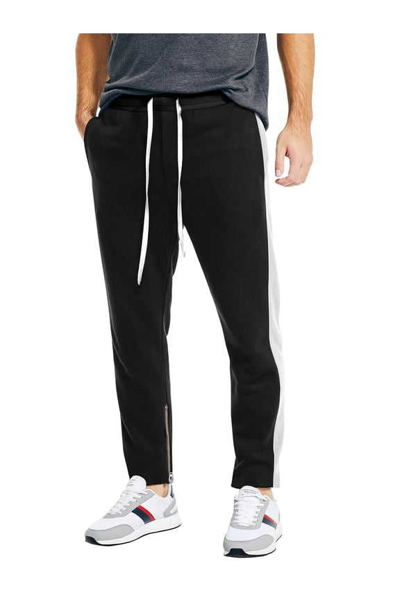 Mens Premium Jersey Track Pants with Ankle Zipper Slim Athletic Fit Sweatpants