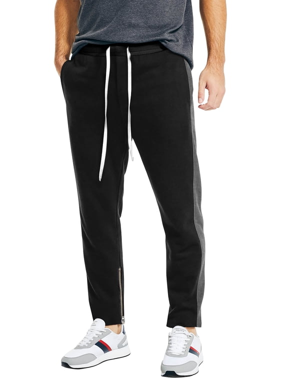 Mens Premium Jersey Track Pants with Ankle Zipper Slim Athletic Fit Sweatpants