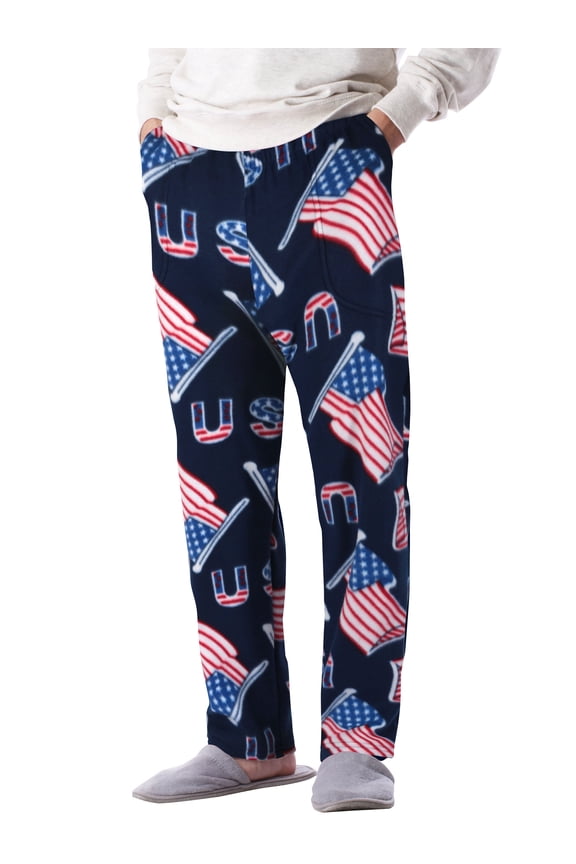 Mens Premium Pajama Pants American Pattern Knit Fleece Lounge PJ Bottom with Pockets