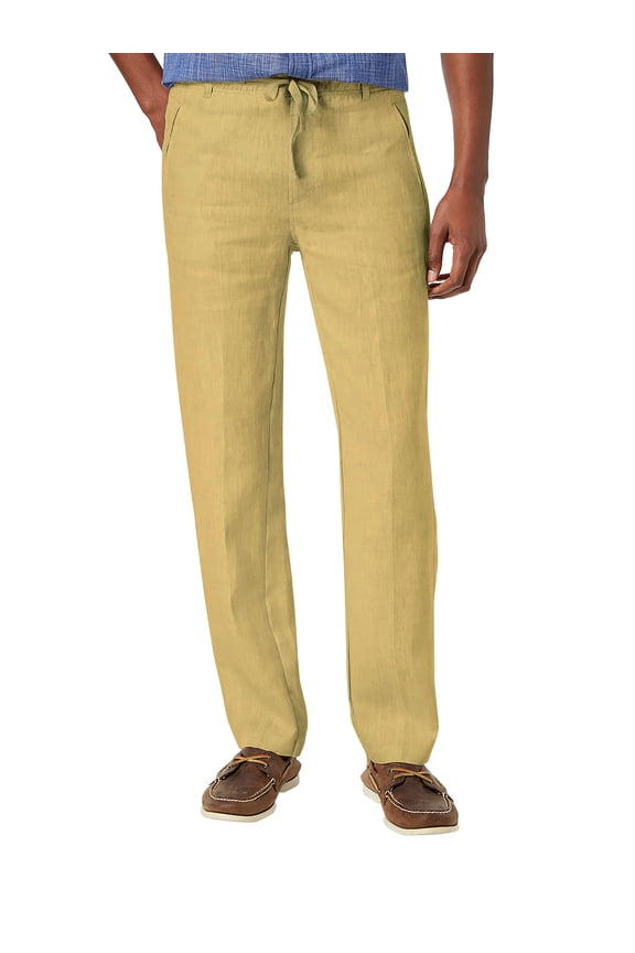 Mens Premium Soft Linen Pants Wrinkle Resistant Flat Front Classic Slacks