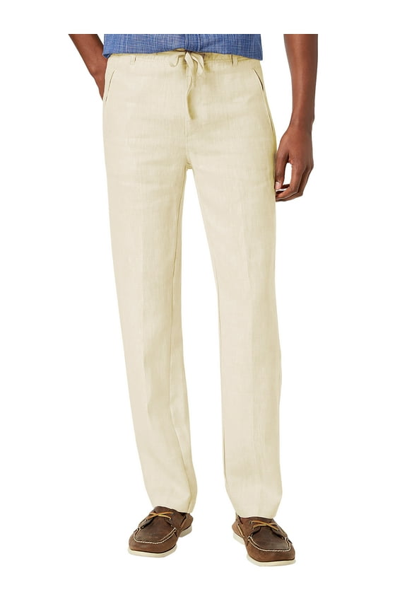 Mens Premium Soft Linen Pants Wrinkle Resistant Flat Front Classic Slacks