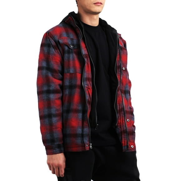 Ma Croix Mens Quilted Lined Flannel Shirt Hooded Winter Lumberjack Plaid Jacket