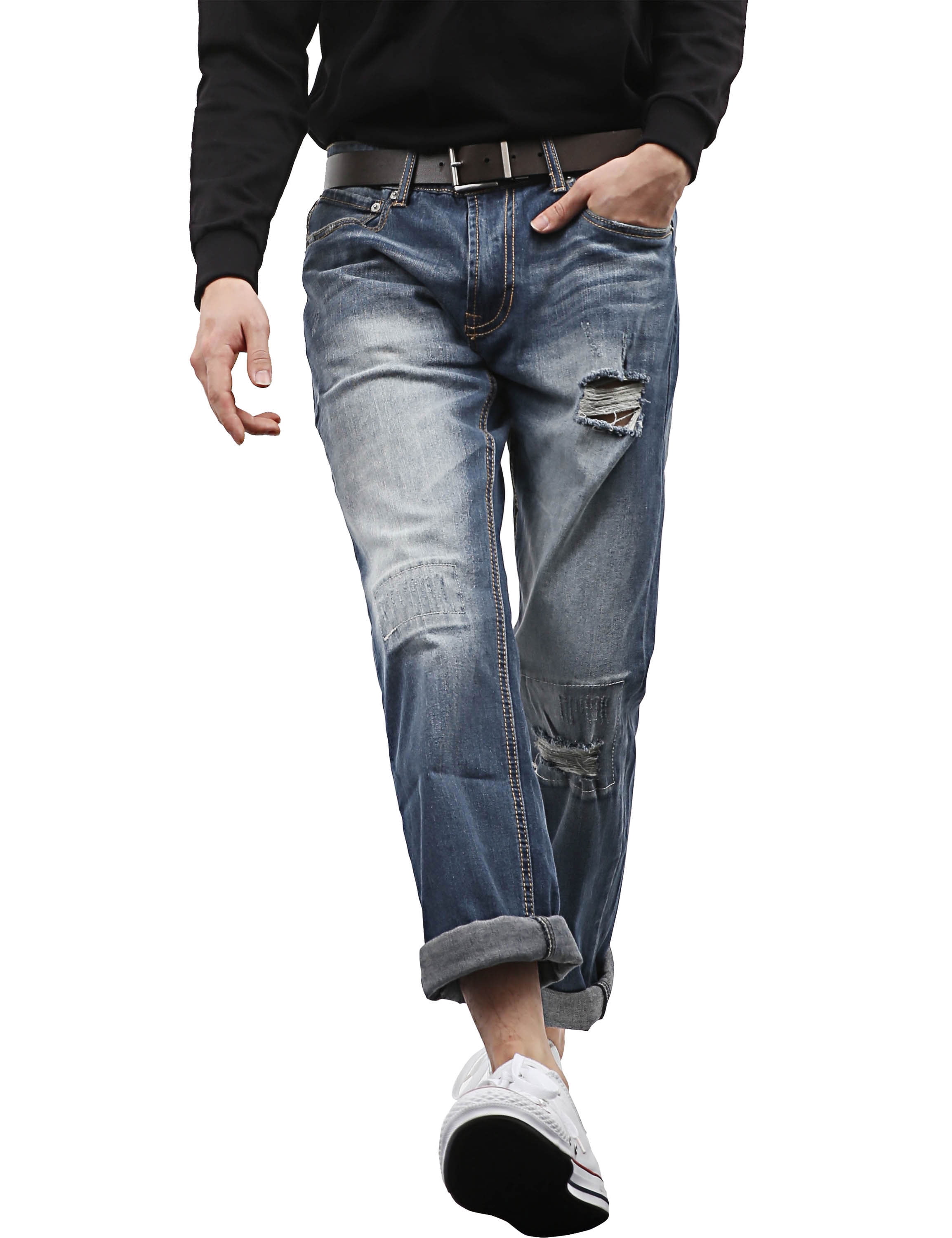 Ma Croix Mens Regular Straight Stretch Jeans Classic Retro