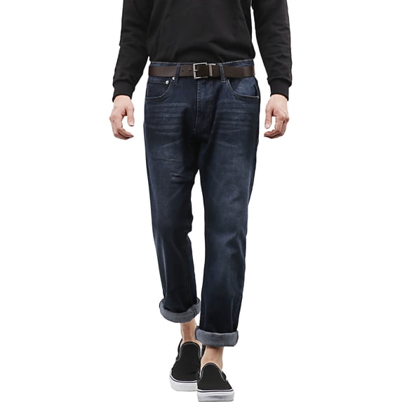 Ma Croix Mens Regular Straight Stretch Jeans Classic Retro Roll Up Distressed Denim Pants