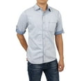 thumbnail image 1 of Ma Croix Mens Roll Up Sleeve Collar Button Down Chambray Striped Short Long Sleeve Casual Shirt, 1 of 3