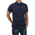 thumbnail image 1 of Ma Croix Mens Roll Up Sleeve Collar Button Down Chambray Striped Short Long Sleeve Casual Shirt, 1 of 3