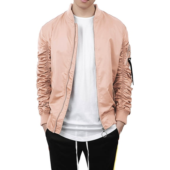 Ma Croix Mens Ruched Bomber Jacket Lightweight Waterproof Nylon Gathered Sleeve