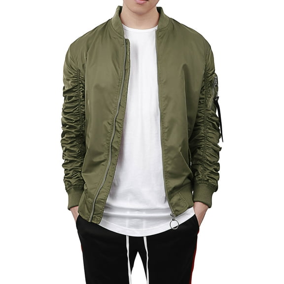 Ma Croix Mens Ruched Bomber Jacket Lightweight Waterproof Nylon Gathered Sleeve