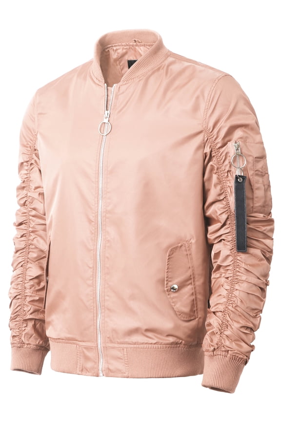 Mens Ruched Bomber Jacket Lightweight Waterproof Nylon Windbreaker