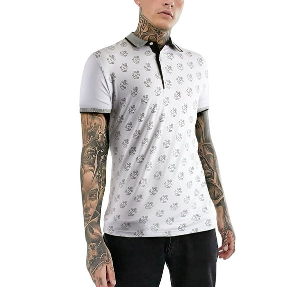 Ma Croix Mens Short Sleeve Pattern Printed Slim Polo Shirt