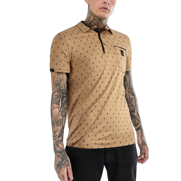 Ma Croix Mens Short Sleeve Pattern Printed Slim Polo Shirt