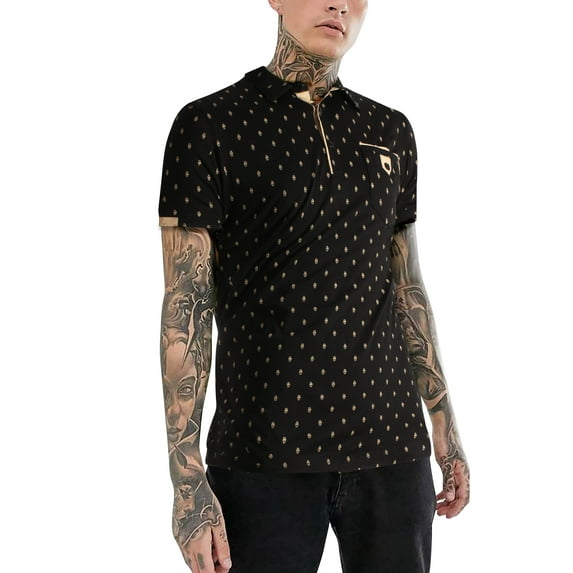 Ma Croix Mens Short Sleeve Pattern Printed Slim Polo Shirt