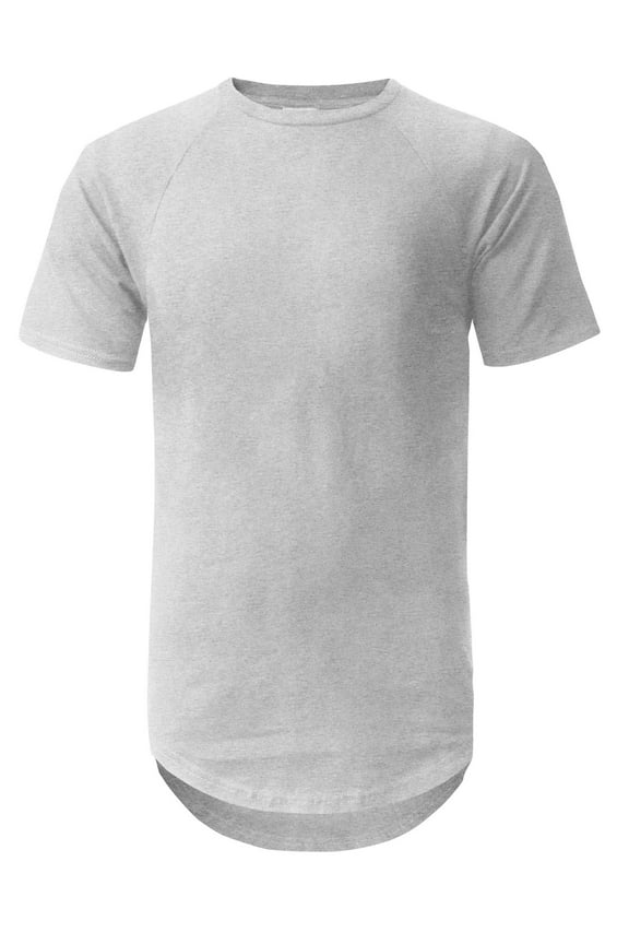 Mens Short Sleeve Raglan Longline Hip Hop Tee Crew Neck Curved Hem T Shirt