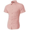thumbnail image 1 of Ma Croix Mens Short Sleeve Slim Fit Button Down Solid Color Stretch Premium Dress Shirts, 1 of 4