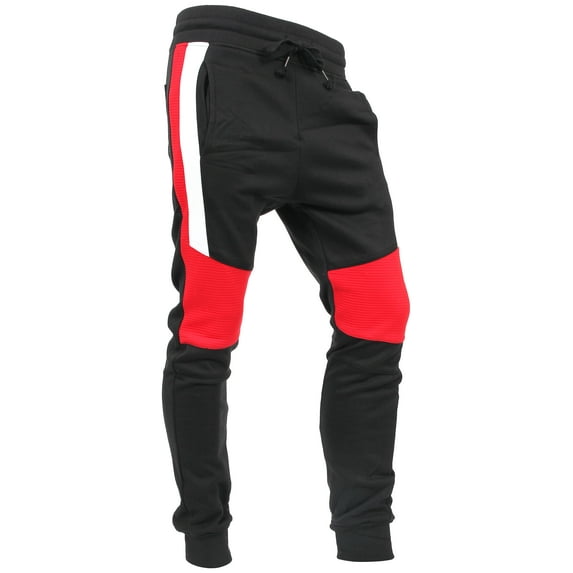Ma Croix Mens Slim Fit Jogger Pants with Multi Designs Hip Hop Stripe Color Block Zipper Accent Pockets