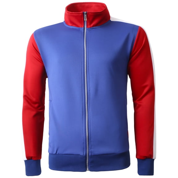 Ma Croix Mens Stripe Track Jacket Three Tone Skinny Fit Athletic Casual Training Wear