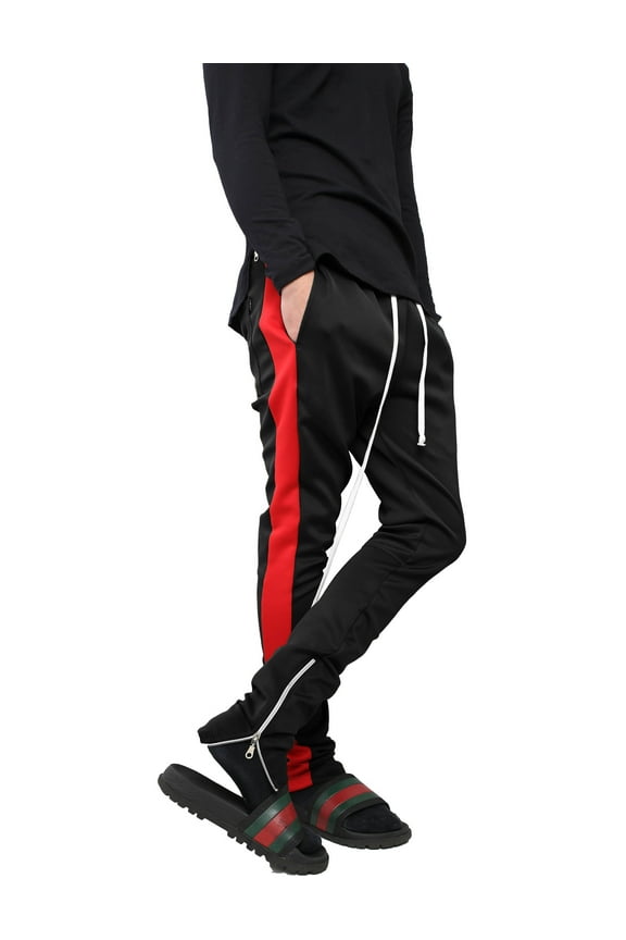 Mens Stripe Track Pants Skinny Fit Elastic Athletic Training Joggers