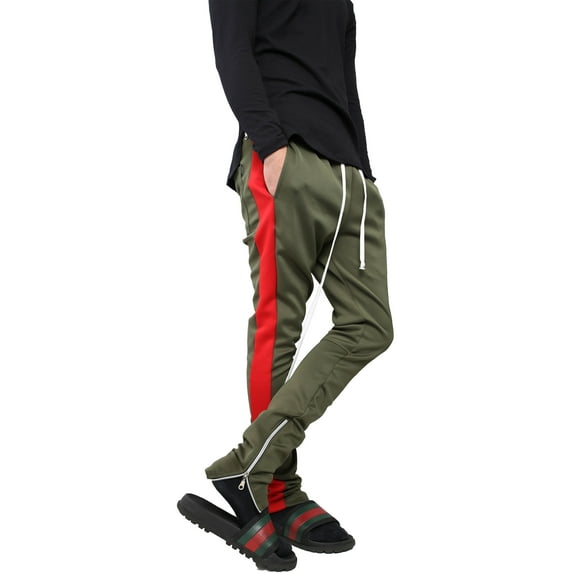 Ma Croix Mens Stripe Track Pants Skinny Fit Elastic Athletic Training Joggers