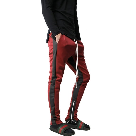 Ma Croix Mens Stripe Track Pants Skinny Fit Elastic Athletic Training Joggers