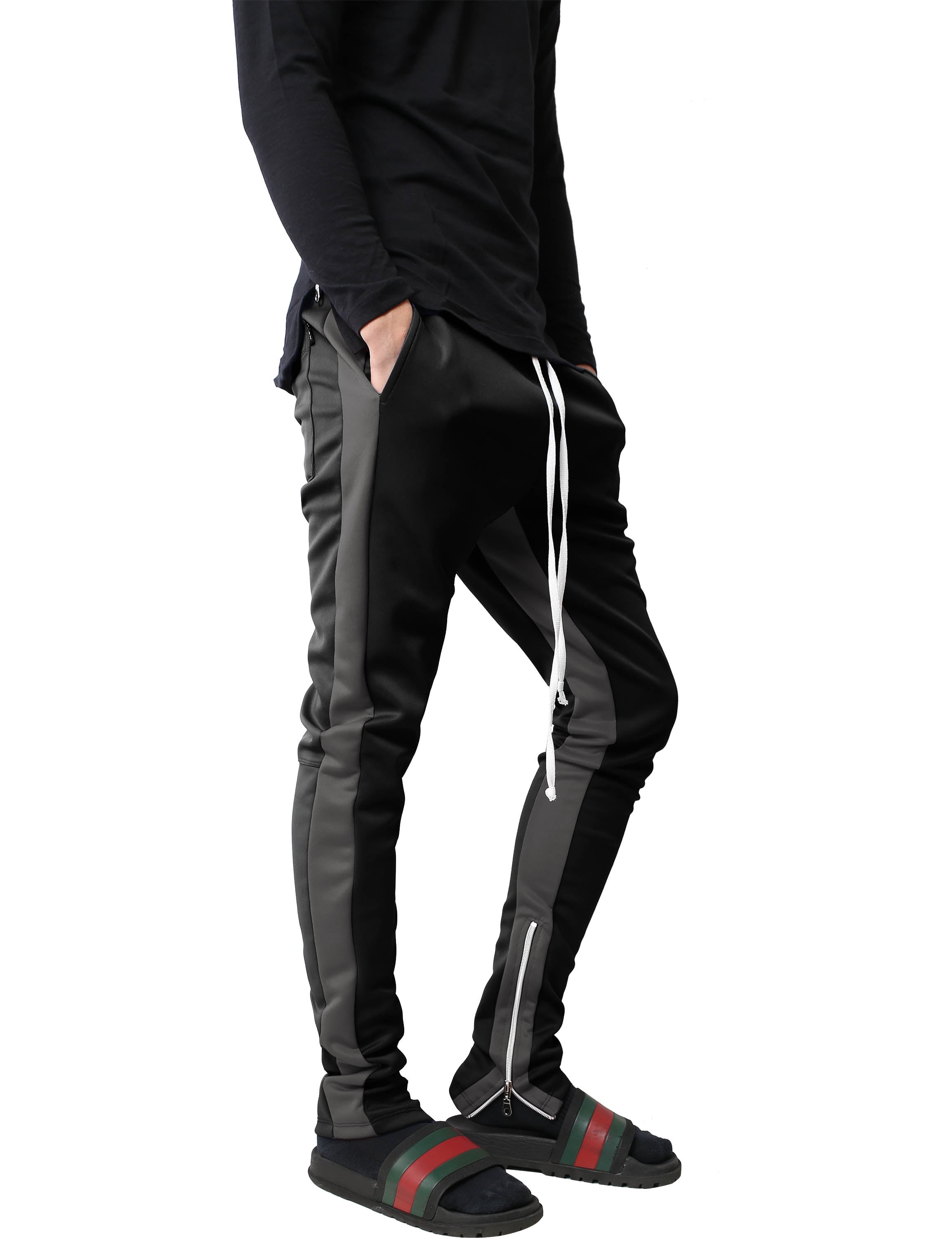 Ma Croix Mens Stripe Track Pants Skinny Fit Elastic Athletic