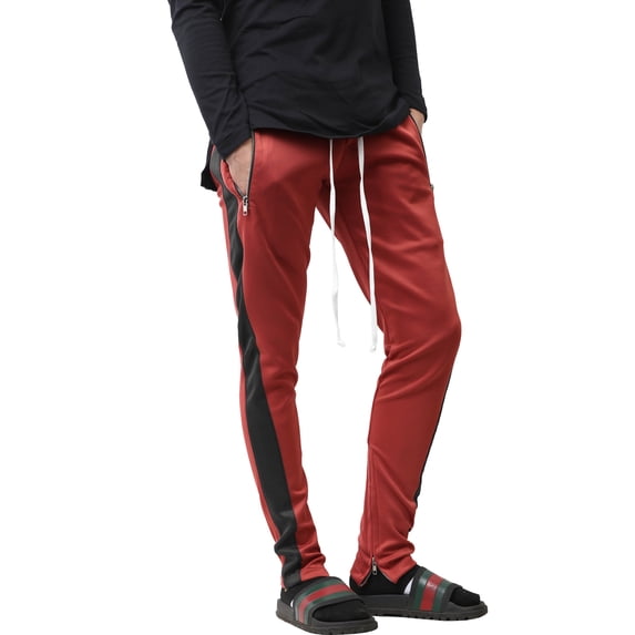 Ma Croix Mens Stripe Track Pants Skinny Fit Elastic Athletic Training Joggers