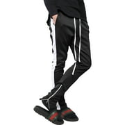 Ma Croix Mens Stripe Track Pants Skinny Fit Elastic Athletic Training Joggers