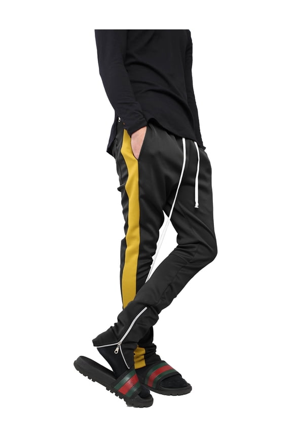 Mens Stripe Track Pants Skinny Fit Elastic Athletic Training Joggers