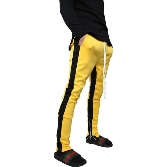 Ma Croix Mens Stripe Track Pants Skinny Fit Elastic Athletic Training Joggers