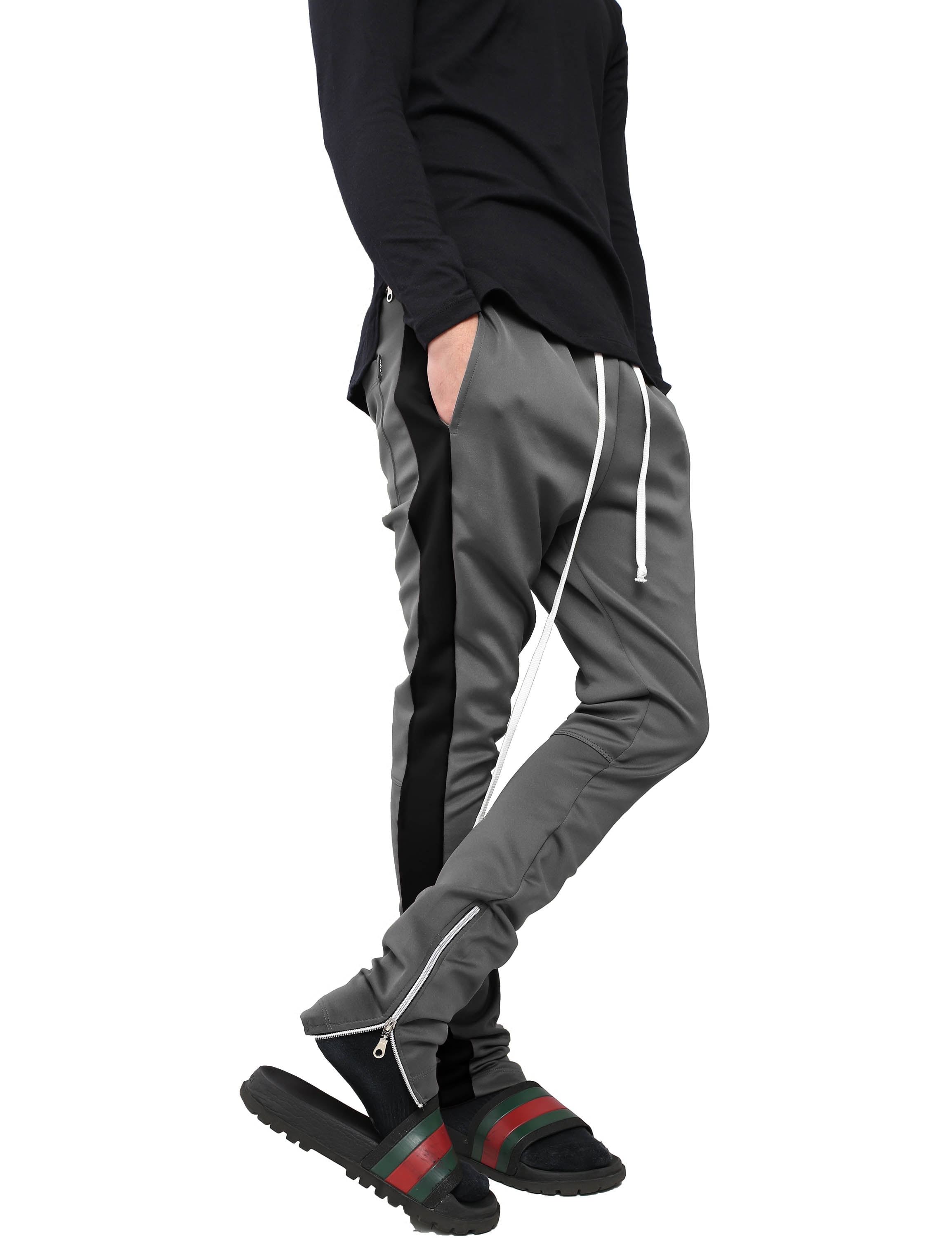【SATIIIZ】Carons Track Training Pants Ma Croix Mens Stripe Track Pants Skinny Fit Stretch Casual