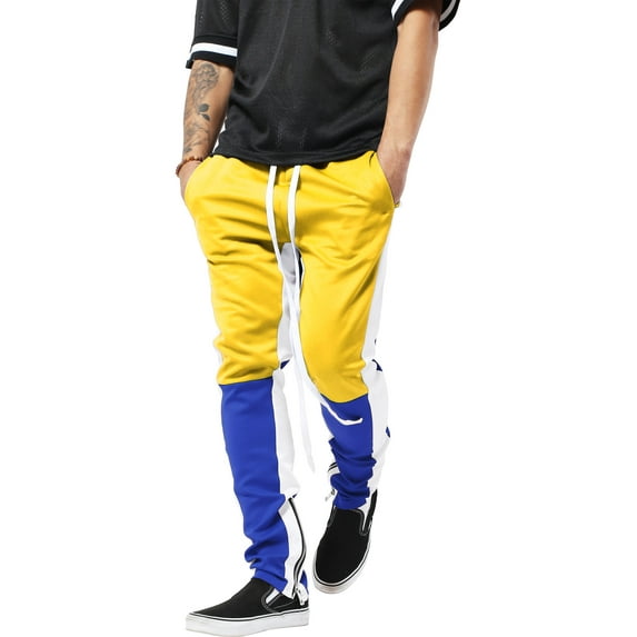 Ma Croix Mens Stripe Track Pants Three Tone Color Block Skinny Fit Stretch Casual Elastic Athletic Training Slim Joggers