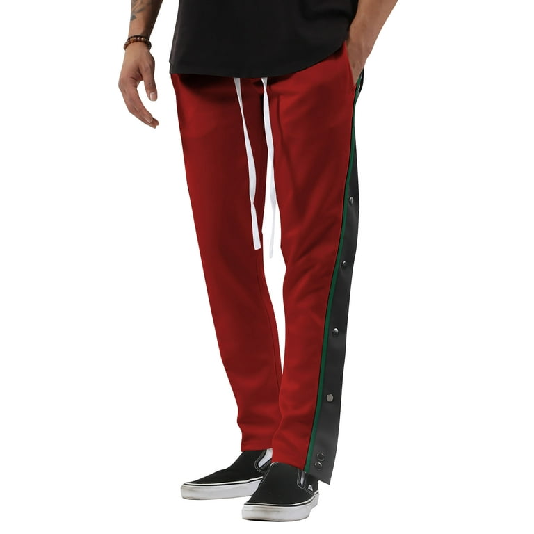 Ma Croix Mens Stripe Track Pants with Button Accent Casual Stretch Slim Fit