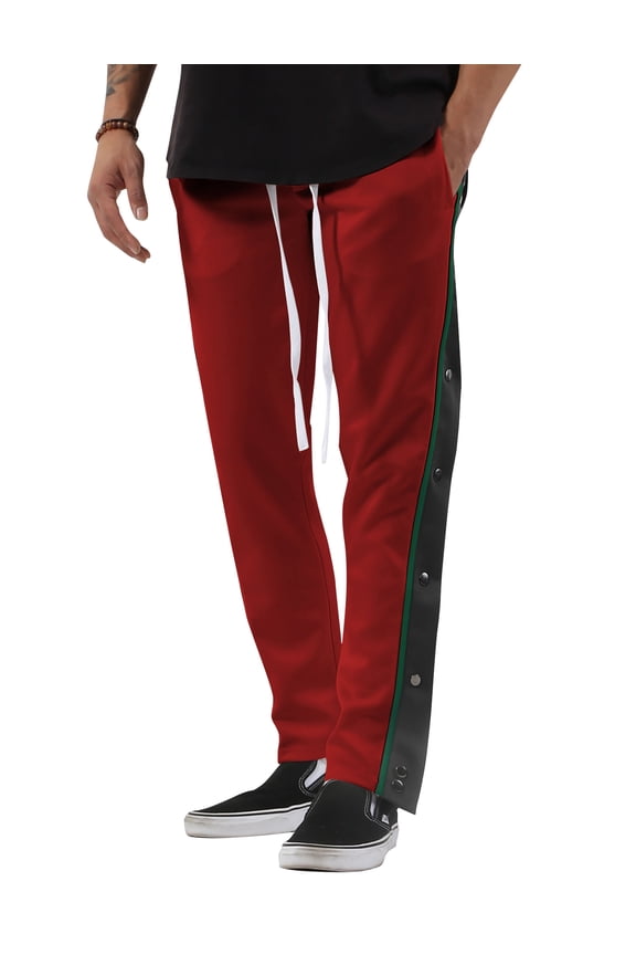 Mens Stripe Track Pants with Button Accent Casual Stretch Slim Fit