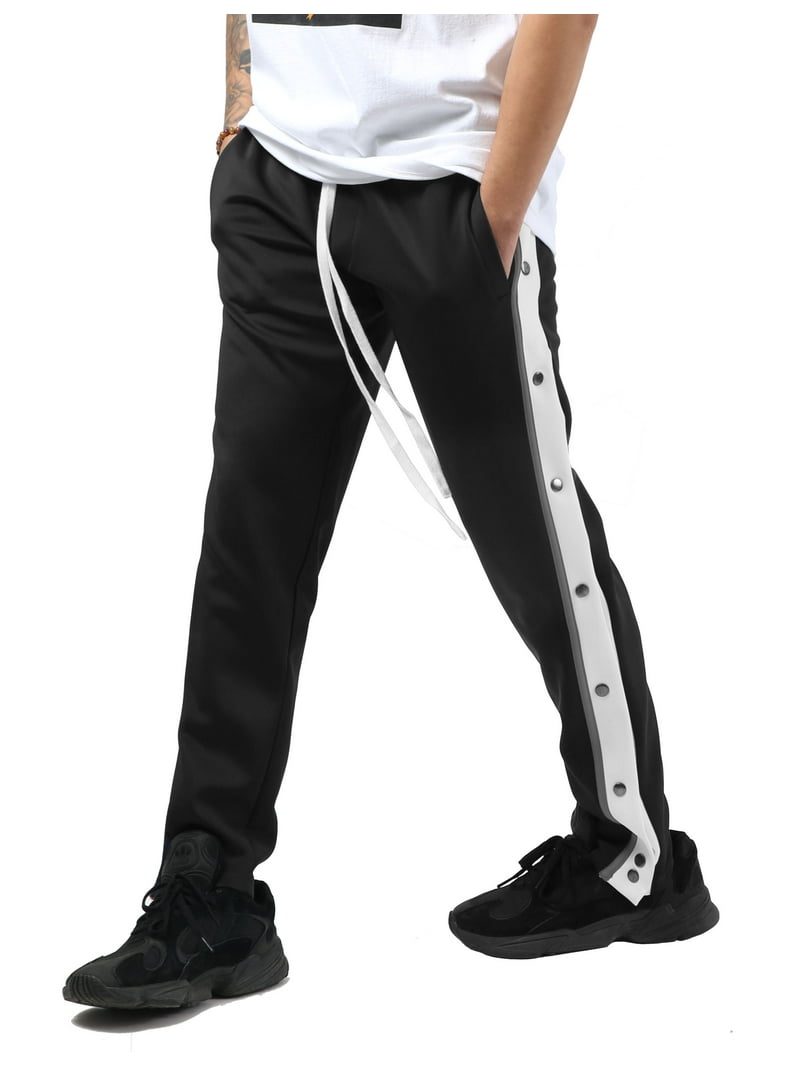 Ma Croix Mens Stripe Track Pants with Button Accent Casual