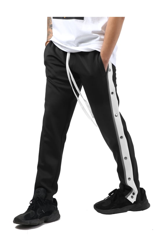 Mens Stripe Track Pants with Button Accent Casual Stretch Slim Fit