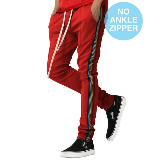 Ma Croix Mens Stripe Track Zipper Pants Rainbow Striped Skinny Fit Elastic Athletic Training Bottom