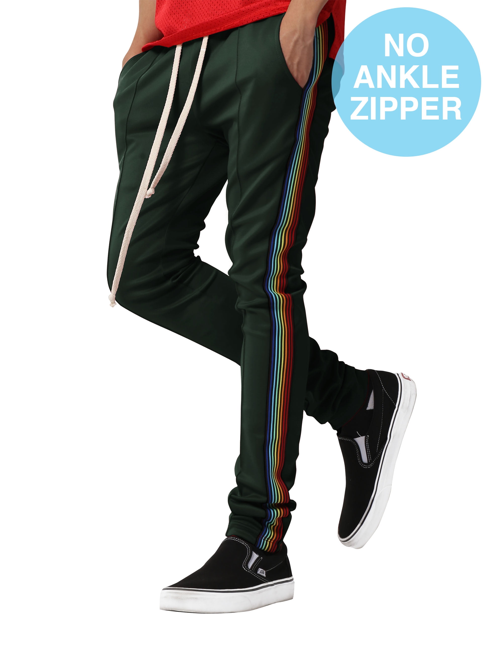 Ma Croix Mens Stripe Track Pants Skinny Fit Elastic Athletic
