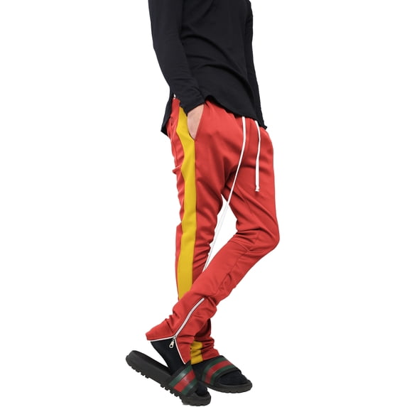 Ma Croix Mens Stripe Track Zipper Pants Two Tone Skinny Fit Elastic Athletic Training Bottom