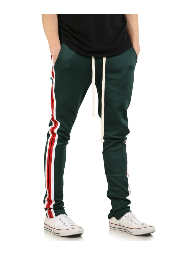 Mens Taped Track Pants Slim Skinny Fit Premium Stripe Joggers
