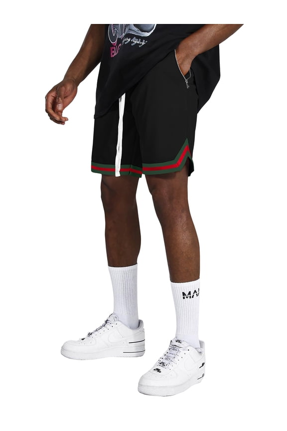 Mens Athletic Three-Tone Basketball Active Mesh Shorts