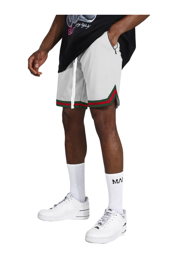 Mens Three-Tone Basketball Athletic Mesh Shorts with Pockets
